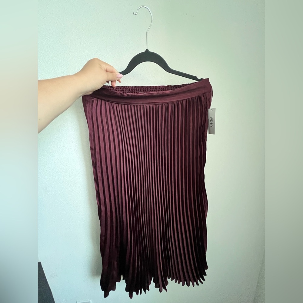 WD.NY Deep Burgundy Pleated Midi Skirt